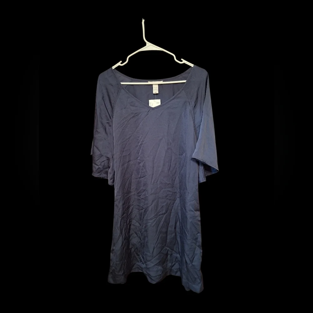 H&M Blue Silky Pullover Oversized Dress Ladies 14 NWT Blue V-Neck Short Sleeves - Picture 5 of 5